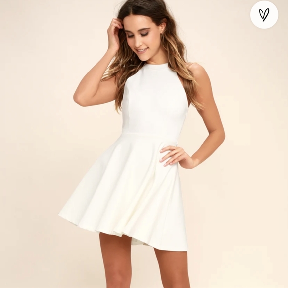 Lulu's Delightful Surprise Ivory Skater Dress  Small - Picture 1 of 11